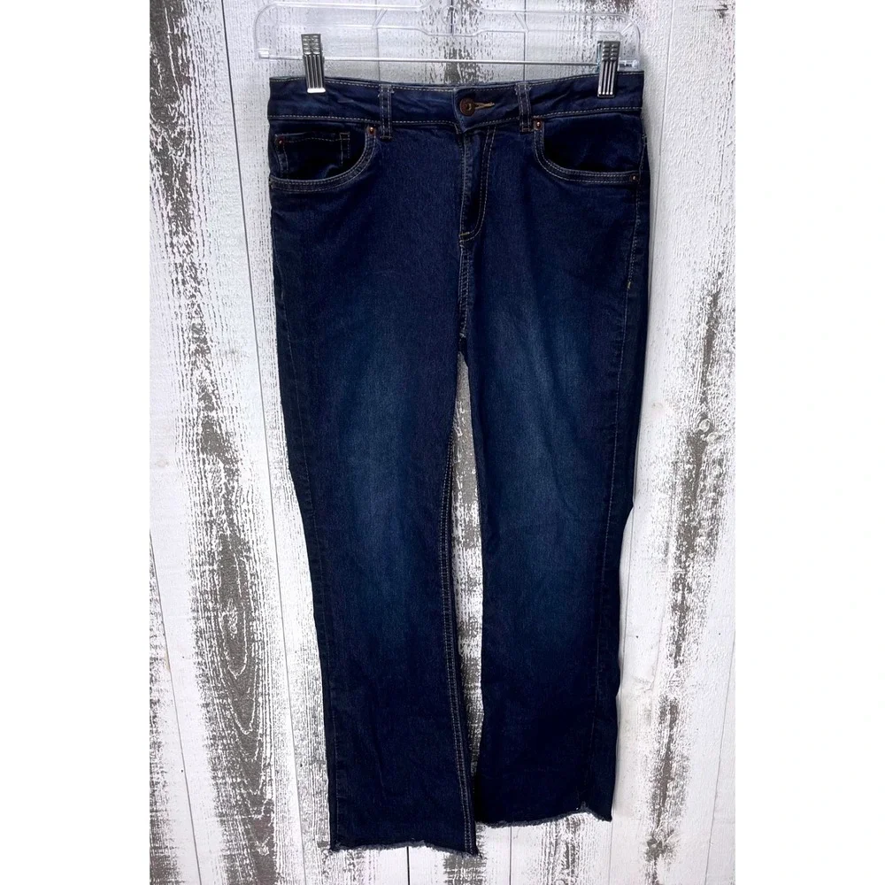 Lucky Brand Youth Girls 14 Mid Rise Flare‎ Jeans Blue Denim Stretch Raw Hem